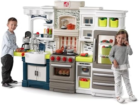Step2 Elegant Edge Kids Kitchen Playset, Indoor/Outdoor Kitchenette, Interactive Play with Lights and Sounds, Made of Durable Plastic