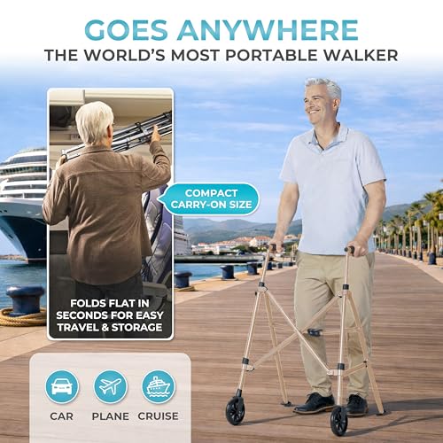 Stander Space Saver Walker Short, Lightweight Folding Rolling Mobility Aid for Juniors & Petite Adults