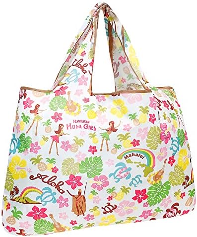 allydrew Large Foldable Tote Nylon Reusable Grocery Bags, Gray Ferns