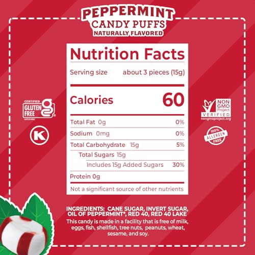 Red Bird Soft Peppermint Candy Mint Puffs, Individually Wrapped, 46 oz bag | Top 9 Allergen Free