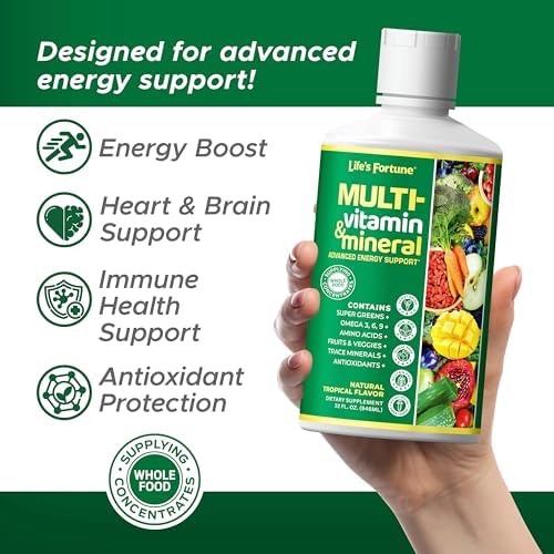 Life’s Fortune Liquid Multivitamin for Adults and Seniors – Fast Absorption Vitamins and Minerals with 90+ Nutrients for Energy and Immune Support – Easy to Digest, Sugar Free, Tropical Flavor, 32 oz