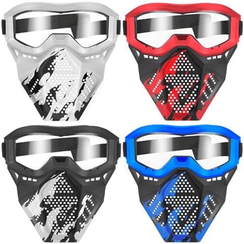POKONBOY 2 Pack Tactical Mask with Goggles Compatible with Nerf Rival , Apollo, Zeus, Khaos, Atlas, & Artemis Blasters Rival Mask Red & Blue