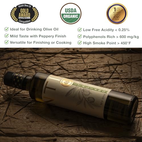 Entimio Italiano Organic Italian Extra Virgin Olive Oil from Italy, 600+ mg/kg High in Polyphenols, 2026 NYIOOC Gold, Tuscany evoo, Cold Extracted