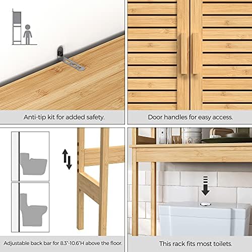 SONGMICS Bamboo Over The Toilet Storage Cabinet, Adjustable Inside Shelf