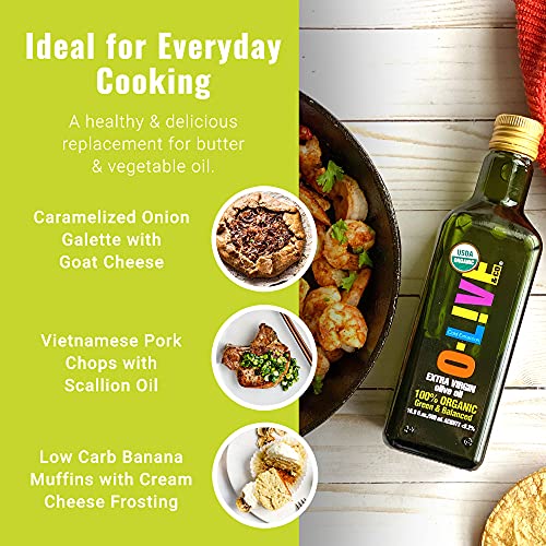 O-Live&Co. Premium USDA Organic Extra Virgin Olive Oil - First Cold Pressed EVOO - Phenolic Rich - Single Origin - Early Harvest - Versatile Oil Cooking & Dressing - 1L