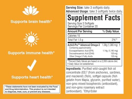 7010MD Advanced Omega-3 Formula, 92% Omega-3 with 1140 mg of EPA per serving, promoting Positive Mood, Brain Health, Immune Health