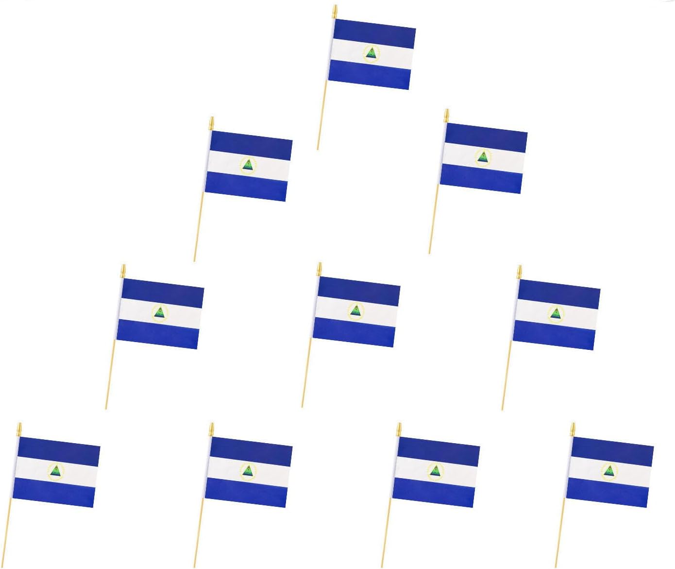 10 Pack Nicaragua Flags -NI Handheld Flag- 5x8 in, Nicaraguans Mini Flag. Suitable For Party Decorations, Store Displays