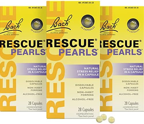 Bach RESCUE PEARLS, Natural Orange Vanilla Flavor, Natural Stress Relief, Homeopathic Flower Essence, Quick-Dissolve, Gluten & Sugar-Free, 28 Count