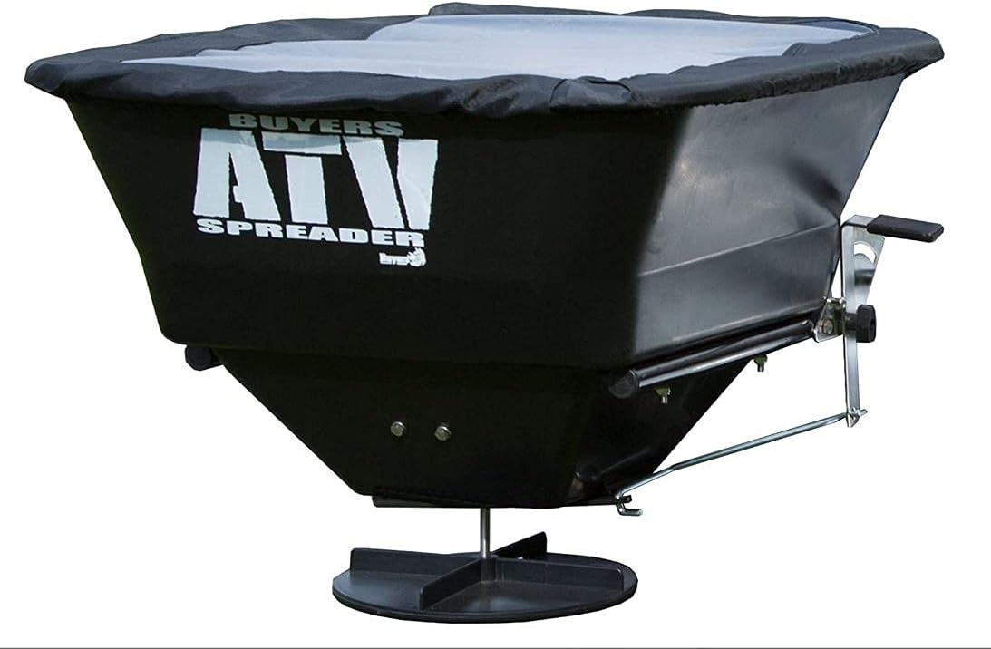Buyers Products ATVS100 ATV Broadcast Spreader with Rain Cover, 100 lb Capacity, Rear Rack Mount, Poly Hopper, 12V Motor, for Seed, Fertilizer
