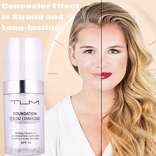 2Pcs 30ml TLM Colour Changing Foundation Makeup Concealer Cover Cream Full Coverage Flawless Liquid Base Nude Face Liquid Cover Concealer Change