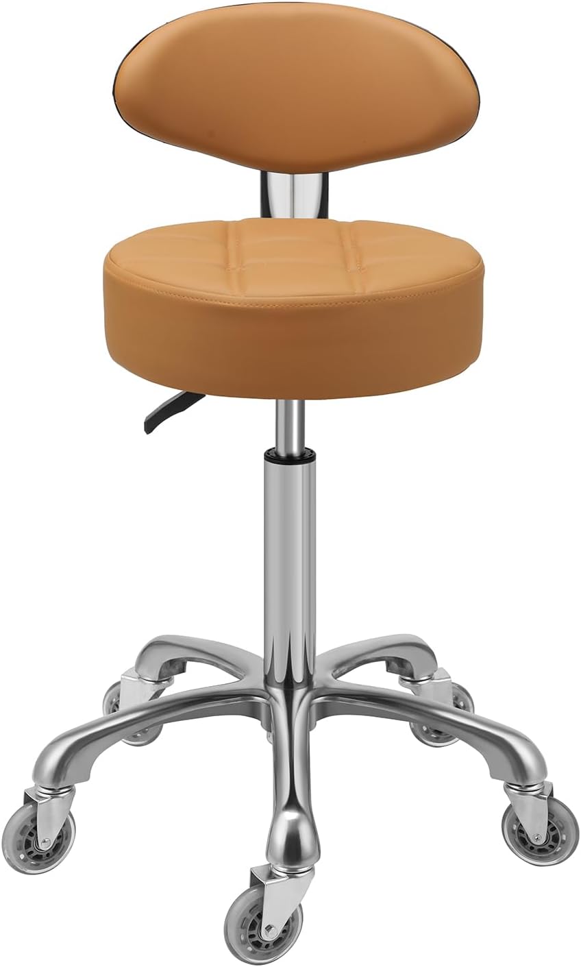 Kaleurrier Rolling Stool with Back Rest: Swivel Chair Adjustable Height