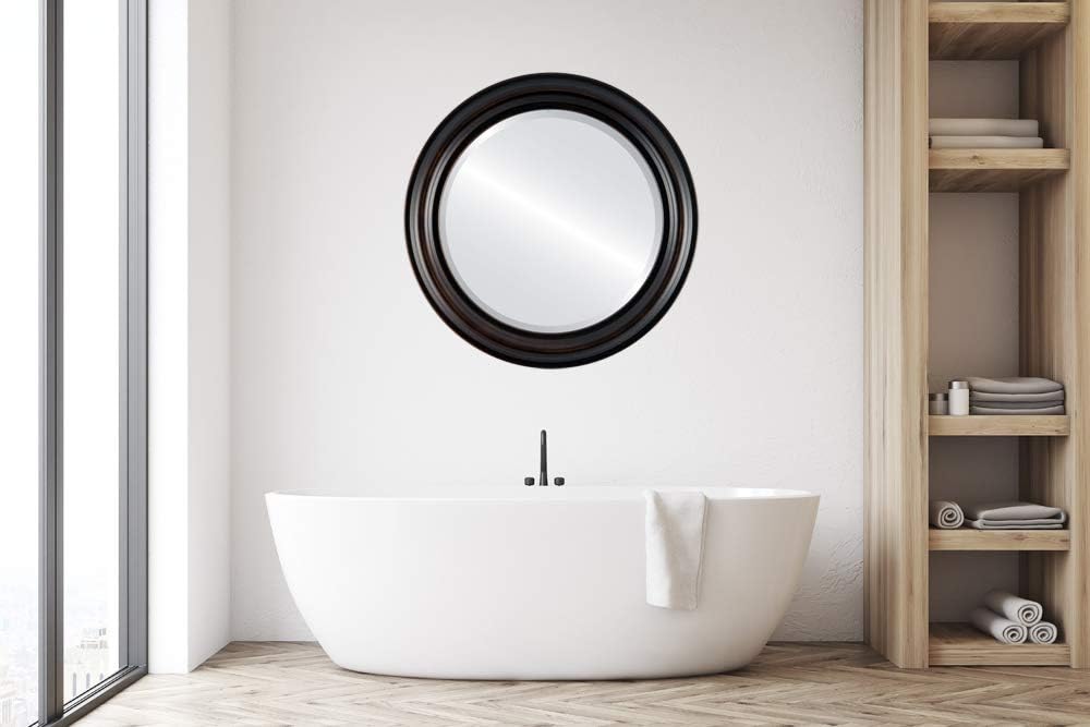 OVALCREST Round Beveled Wall Mirror for Home Decor - Philadelphia Style - Rubbed Bronze - 22x22 Outside Dimensions