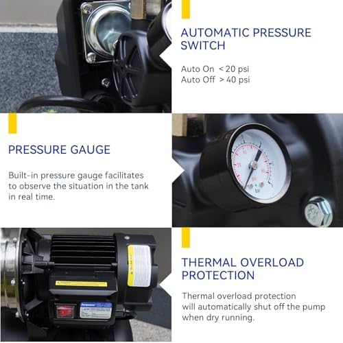 115V Shallow Well Garden Pump, Stainless Steel, Automatic Water Booster Jet Pump 1320 GPH, for Irrigation, Home, Garden, Lawn