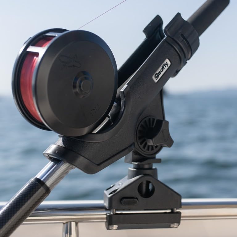 Scotty #230 Powerlock Rod Holder with #241 Side/Deck Mount, Adjustable Boat Fishing Rod Holder, Universal Cradle Design, Side or Deck Mount Installation, Marine-Grade Construction