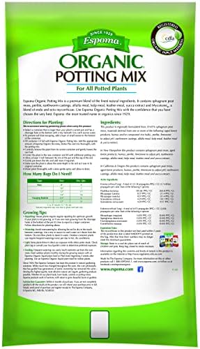 Espoma Organic Potting Soil Mix - All Natural Potting Mix For All Indoor & Outdoor Containers Including Herbs & Vegetables. For Organic Gardening