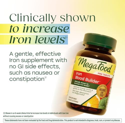 MegaFood Blood Builder Iron Supplement, Energy Support, 72 Mini Tablets