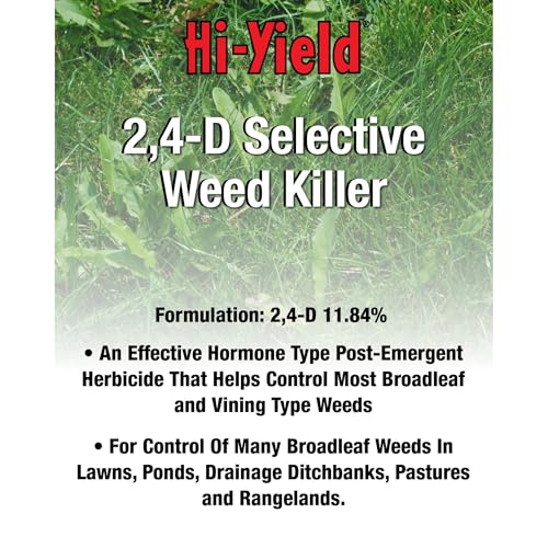 Hi-Yield (21416) 2,4-D Selective Weed Killer, 1 gal | 2,4-D amine selective herbicide - 1 gal concentrate for broadcast broadleaf weed control - Acreage operators