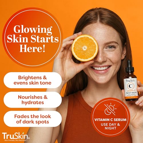TruSkin Brightening Vitamin C Serum for Face with Hyaluronic Acid, 2 fl oz | Anti aging face serum with Vitamin E to improve the look of dark spots, fine lines, skin tone & support radiant-looking skin