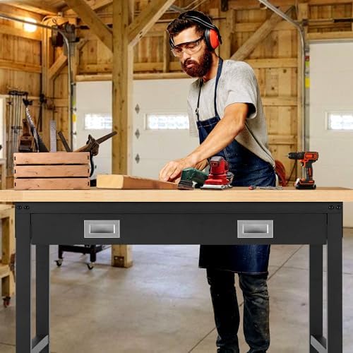 Antifir 48" Adjustable Workbench, Heavy Duty Workstation with Storage Drawer | Garage Workbench, 2000 LBS Load Capacity