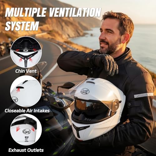 CYRIL Modular Motorcycle Helmet DOT Approved, Flip Up Full Face for Adults | Intercom ready, glasses friendly design with dual visors, extra smoke shield and carrying bag for street riding