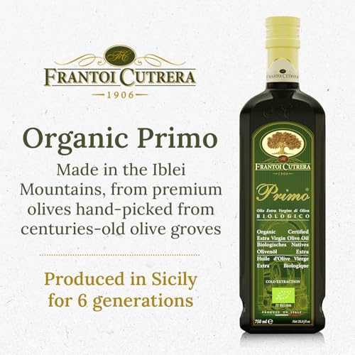 Frantoi Cutrera Primo Cold Extracted Italian Extra Virgin Olive Oil Cold Pressed, Polyphenol Rich Olive Oil, Authentic Certified DOP Sicilian EVOO Imported From Italy, 25.4 fl oz (Pack of 1)
