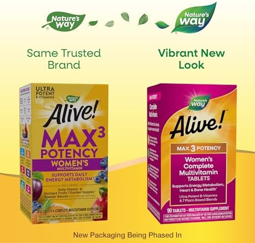 Nature's Way Alive! Max3 Potency Women's Complete Multivitamin, 90 ct | High-Potency Formula with Methylated B12, Folate, CranRx, Spirulina