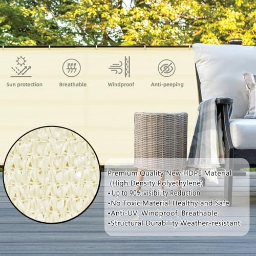 SUNLAX 3'x10' Black Balcony Privacy Screen Fence Windscreen 90% UV Block