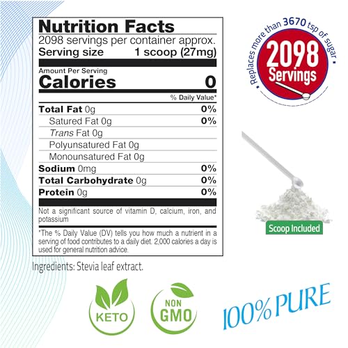 Stevia Powder 100% Pure, No Artificial Sweetener, Stevia Green Leaf Extract | Zero Calorie & Keto Friendly (0.6 Ounces)