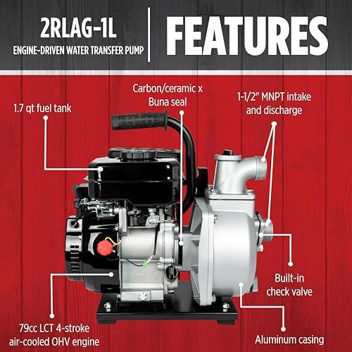 Red Lion 2RLAG-1L 60 GPM Gas Powered Water Transfer Pump, 79' Max. Head