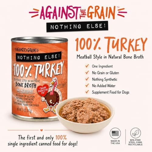 Against The Grain Nothing Else! 100% Salmon Dog Food – 12 Count, 11 oz Each – Single-Ingredient Meatball Texture in Natural Broth – Wet Dog Food – Grain & Gluten Free