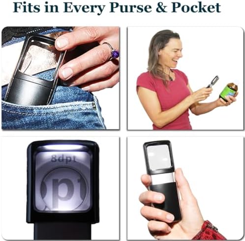 Small-Magnifying-Glass with LED-Light 3X Lighted-Pocket EasY Magnifier -Hand Held Lighted Magnify Glasses for Close Work Reading Books Pill Bottles