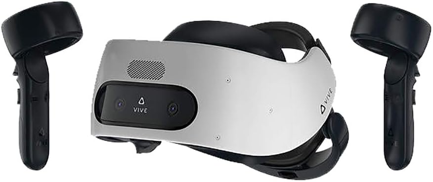HTC Vive Pro Focus Plus 6DOF VR Headset in Almond White Bundle Including VR Headset, Controllers, face Cushion, QC 3.0 Charger and USB Type-C Cable