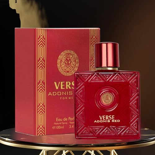 Verse Adonis Red for Men - 100ml Eau De Parfum Spray - Fruity Warm & Floral Fragrance Smell Fresh All Day Long Lasting Includes NovoGlow Carrying