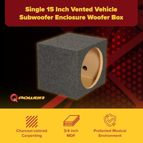 QPower HD112VL Single 12 Inch SPL XL Heavy Duty Side Ported Subwoofer Box Enclosure with Durable Carpet Covering for Car Audio Systems