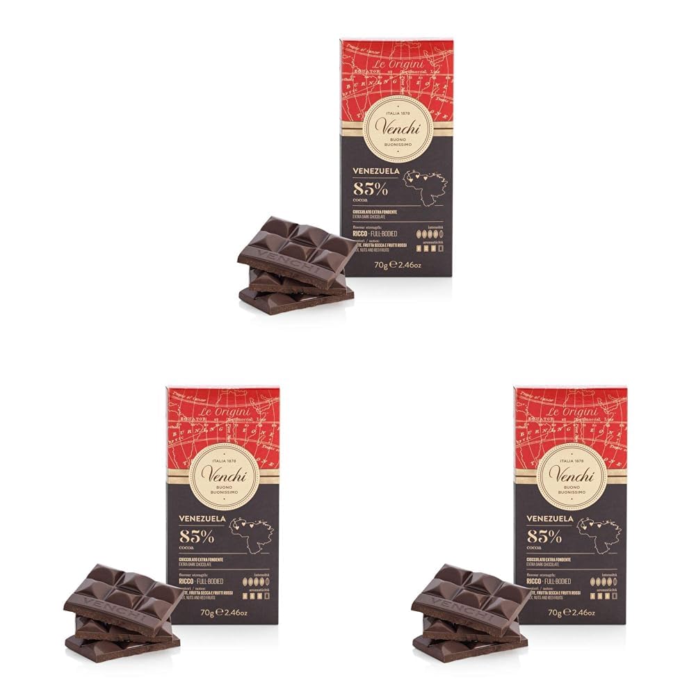 Venchi - Venezuelan Cocoa Blend - 85% Dark Chocolate Bar, 2.46oz - Single Origin Premium Fine Chocolate - Naturally Gluten Free - Vegan