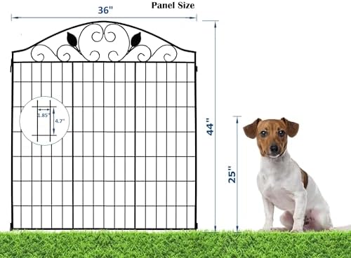4 Pack 44" H 36" W (Linear Length 12 feet) Black Coated Heavy Duty Steel Decorative Garden Fence Each Panel with 2 Leaves