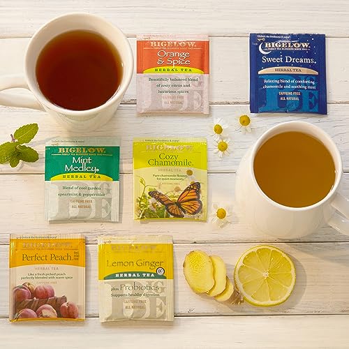 Bigelow Tea Green Tea Assortment, 64 Count (Pack of 1) | Individually Wrapped Tea Bags with Classic, Decaffeinated, Mint, Peach, Constant Comment, Lemon, Mango, and Earl Grey Teas
