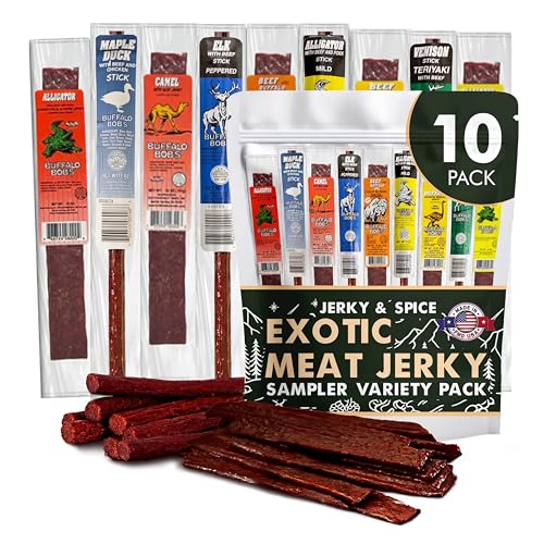 Jerky-n-Spice Wild Game Exotic Meat Sticks (10-Pack) | Ultimate Beef Jerky | Savory Snacks Variety Pack for Adults | Perfect Gifts for Anniversary, Camping, Hunting & Birthday Events