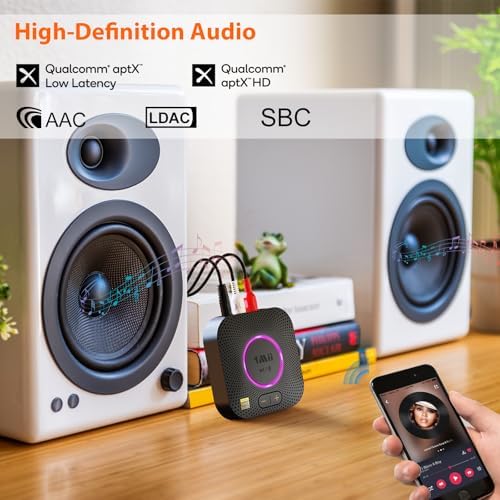 1Mii B06+ Bluetooth Receiver, Hi-Fi Wireless Audio Adapter, Bluetooth 5.3 Receiver with 3D Surround aptX HD aptX Low Latency for Home Music Streaming Stereo System