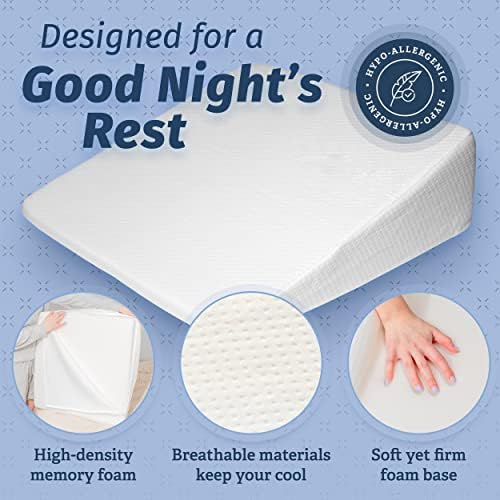 Bed Pillow Wedge for Sleeping - Memory Foam Top - Reduce Neck & Back Pain, Snoring, Acid Reflux, Respiratory Problems - Ideal for Sleeping, Reading