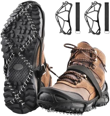 Ice Cleats for Shoes and Boots Anti Slip Ice Grips Snow Crampons Traction Cleats Hiking Fishing Walking Gear