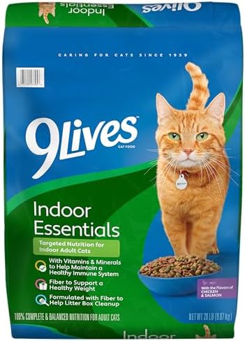 9Lives Indoor Essentials Dry Cat Food with Chicken & Salmon, 12 lb. Bag | 100% Complete & Balanced Nutrition For Indoor Adult Cats With Lean Protein & Fiber To Help Support A Healthy Weight