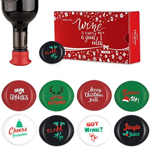 Whaline 8 Pack Christmas Wine Bottle Stoppers and Gift Box, Funny Silicone Reusable Caps Bottle Sealers with a Funny Saying for Wine Beer Bottles