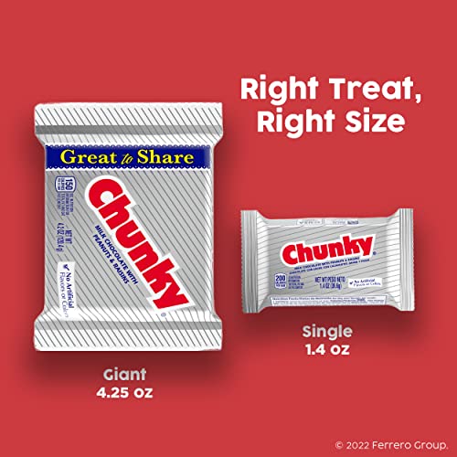 Chunky, Bulk 24 Pack, Milk Chocolate with Peanuts and Raisins Individually Wrapped Candy Bars, 33.6 Oz