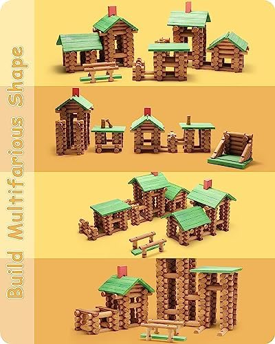 SainSmart Jr. 450 PCS Wooden Log Cabin Set Building House Toy for Toddlers, Classic STEM Construction Kit with Colorful Wood Logs Blocks for 3+ Years Old