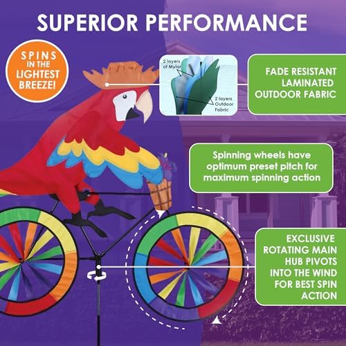 Bike Spinner Parrot 30" – Tropical Bird Design, Weather-Resistant Outdoor Decor, Durable & Lightweight for Patios, Yards