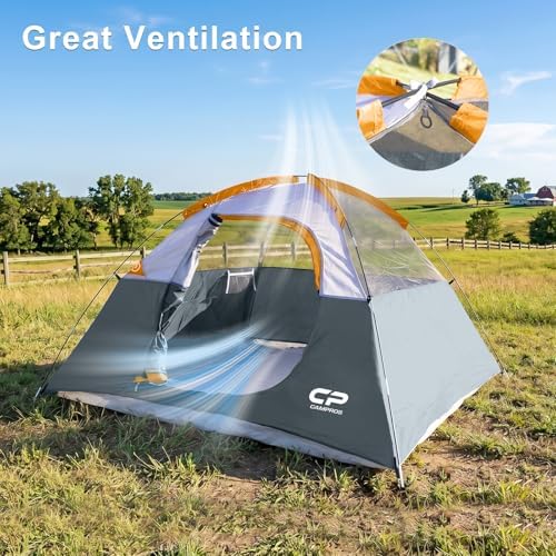 CAMPROS CP 3 Person Tent, Waterproof Dome Tents for Camping with Rainfly
