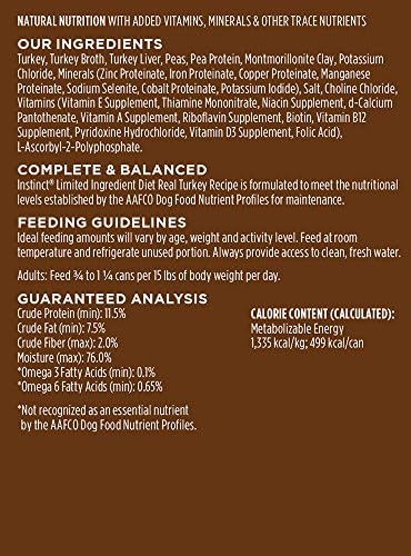 Instinct Limited Ingredient Diet, Wet Canned Dog Food, Grain Free - Real Turkey, 13.2 oz. Cans (Pack of 6) | Single animal protein and vegetable recipe, delicious loaf texture, real turkey entree, gentle on sensitive stomachs