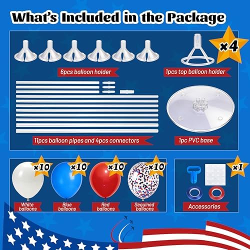 JOYYPOP 80 PCS Red White Blue Balloons 12 in with Confetti for 4th of July
