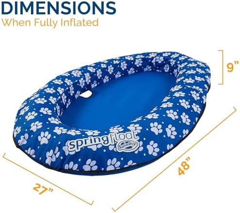SwimWays Paddle Paws Spring Float Dog Raft, Small (0-65 lbs.) | Fast Inflation for Fast Use During Travel, Durable Scratch-Resistant Design for Use with Dogs, Includes Carrying Case
